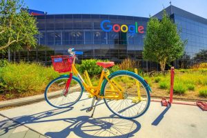 This is a picture of a Google branded bike in silicon valley for an article called SaaS Company Competitor Analysis Case Study by Octopus Competitive Intelligence & Competitor Analysis Title: Find Your Competitor | Competitive Research for Google My Business. Build a Strong Brand Image