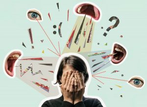 This is an image of contemporary art showing a man bombarded by everything for an article called Why Competitive Intelligence has never been more important by Octopus Competitive Intelligence consulting agency research your competitors market intelligence