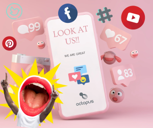 This is an image of a social media collage for an article called Social Media Competitor Analysis in 2023 by Octopus market intelligence. Harnessing the Power of Competitive Intelligence for Social Media Success. The Role of Social Media Metrics in Shaping B2B Market Insights. How to Monetise Your Mobile App: Business Models and Strategies