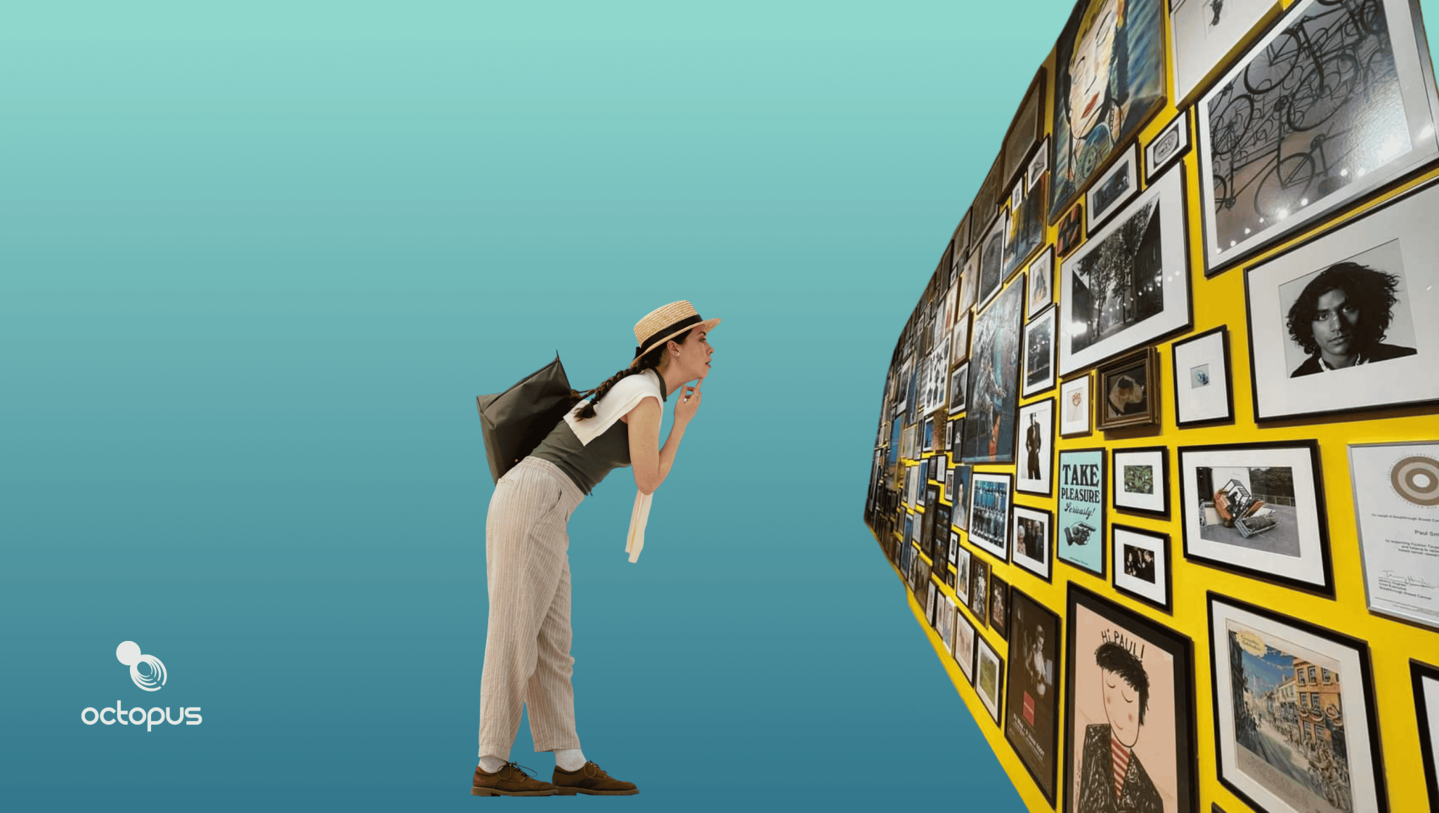 This is an image of a women looking at art for an article called What Does Good Competitive Context Look Like And What Does Bad Context Get Wrong by octopus competitive intelligence agency