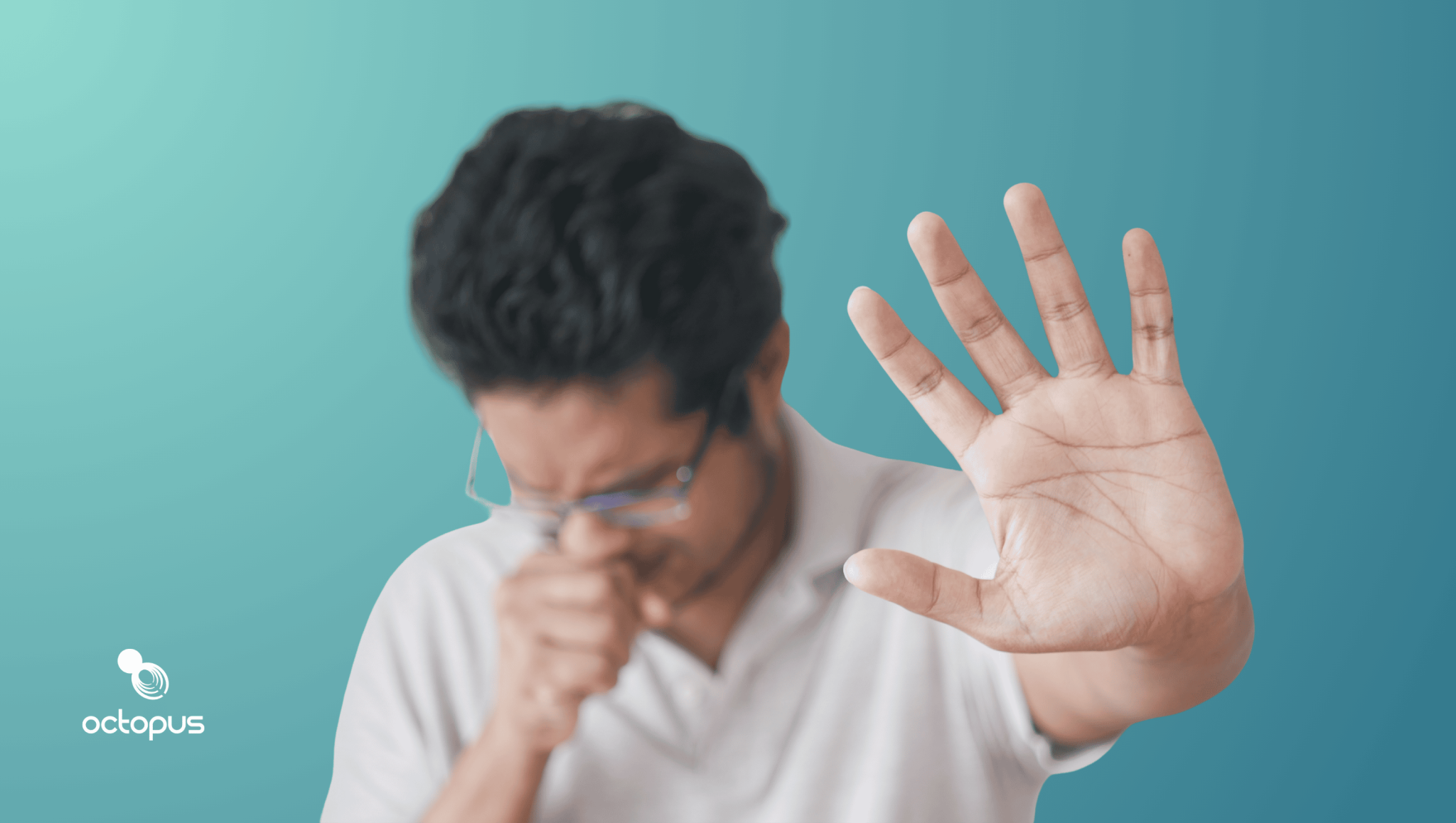 This is an image of a person holding out his hand to stop for an article called Product Discontinuation Analysis and the Product They Quietly Stopped Selling by Octopus competitive intelligence agency